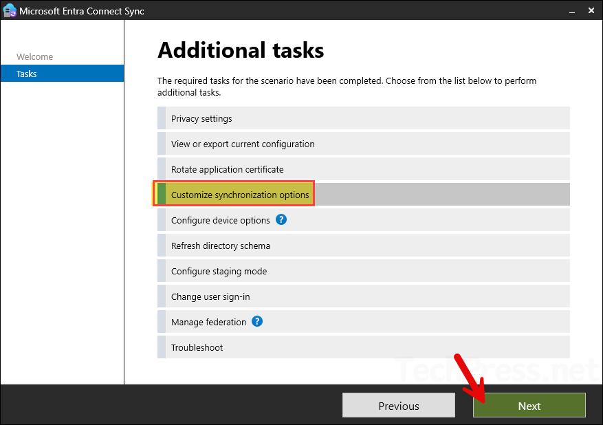 Entra Connect Sync Customize Synchronization options
