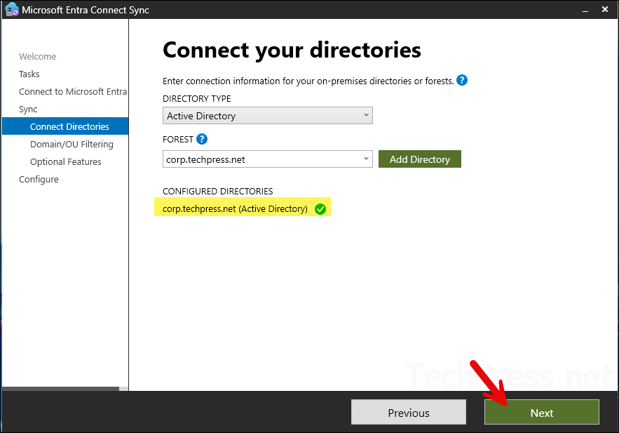 Entra Connect Sync existing Connected directories information