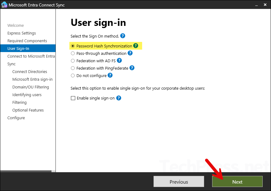 Entra Connect Sync User Sign-in screen