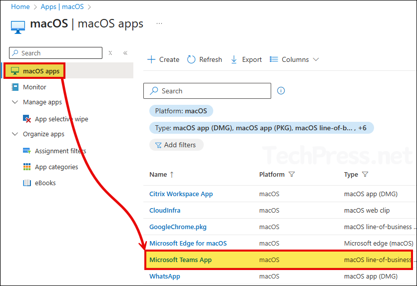 Click on the macOS intune app deployment