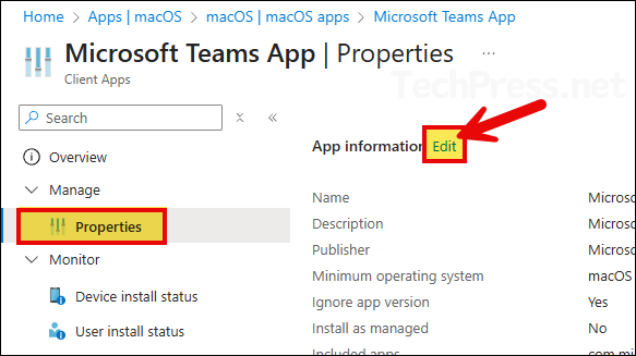 Edit App information on Intune