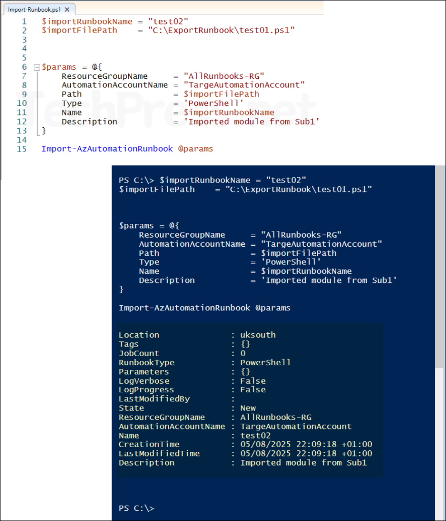 Import-AzAutomationRunbook