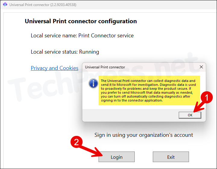 Logiin to Universal Print App