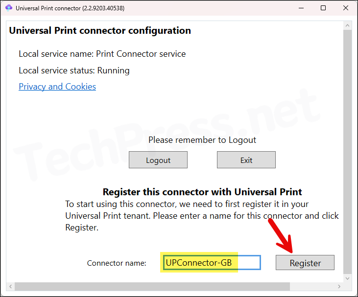 Provide Universal Print connector name