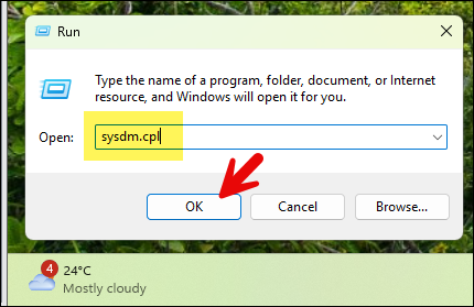 sysdm.cpl command