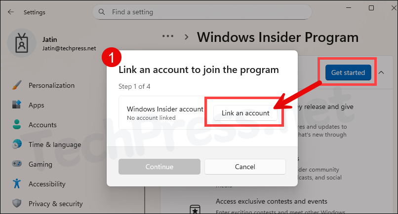 Link your Windows insider account
