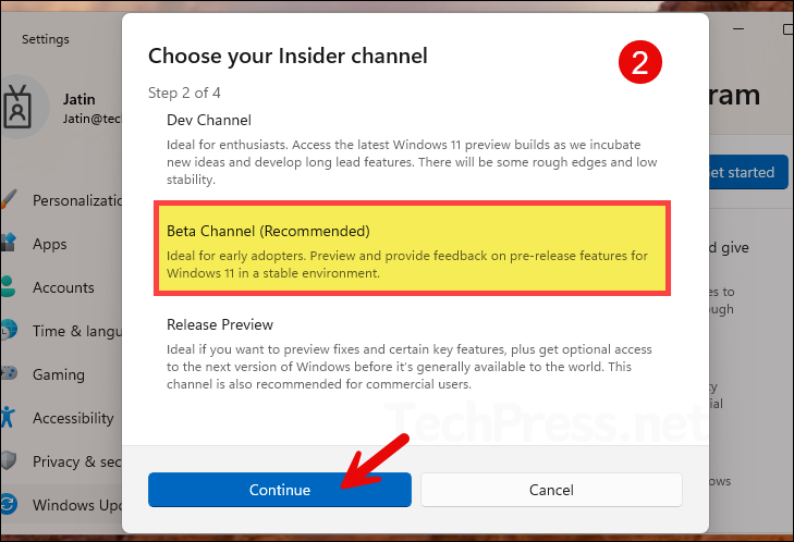 Select Insider channel