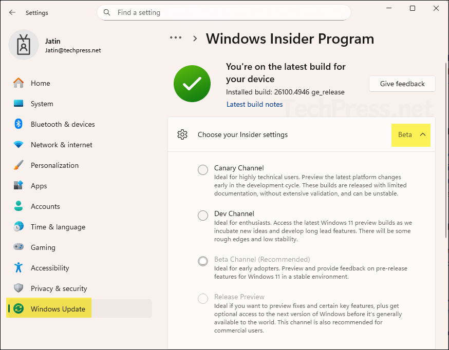Verify If your PC is on Windows Insider Build