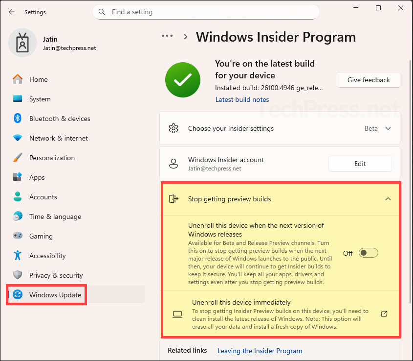 Stop getting Windows Insider Builds