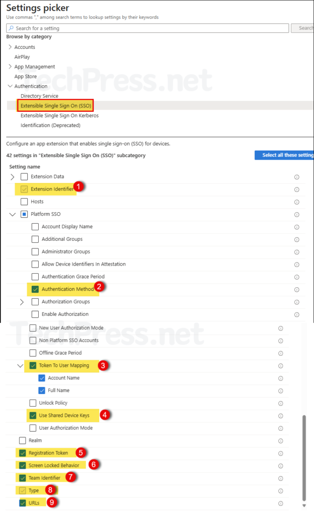 macOS Platform SSO settings on Intune