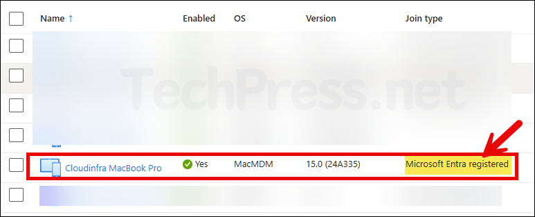 Microsoft Entra Registered macOS device