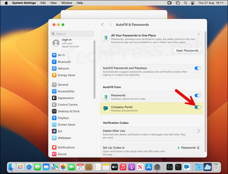 Enable company portal passkey