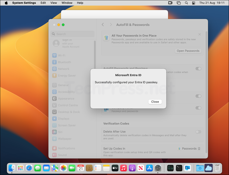 Successfully configured your Entra ID passkey