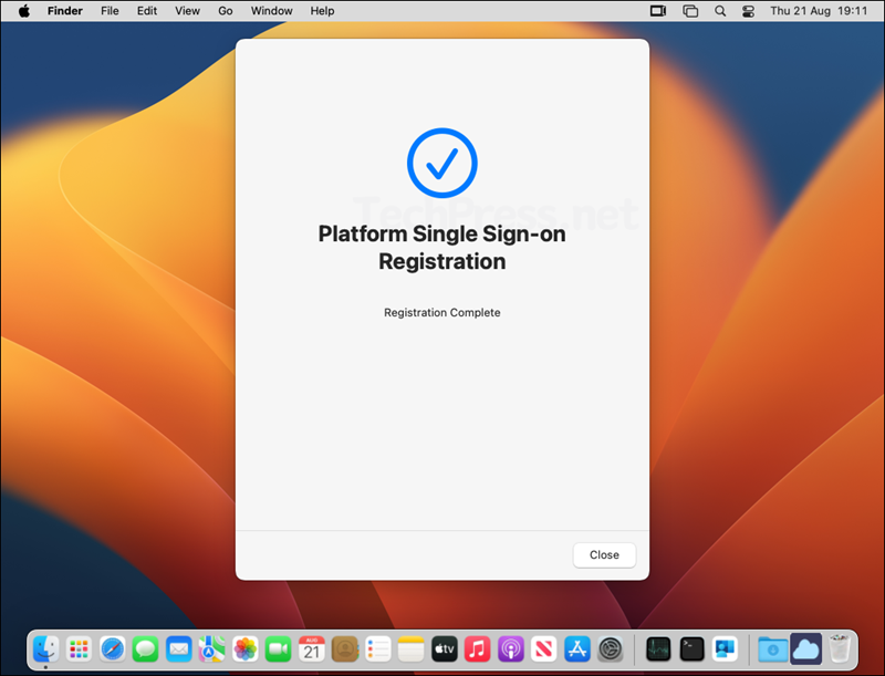 Platform Single Sign-on Registration is complete