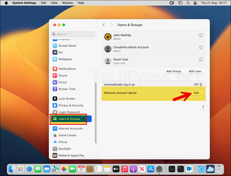 Click Edit next to Network account server