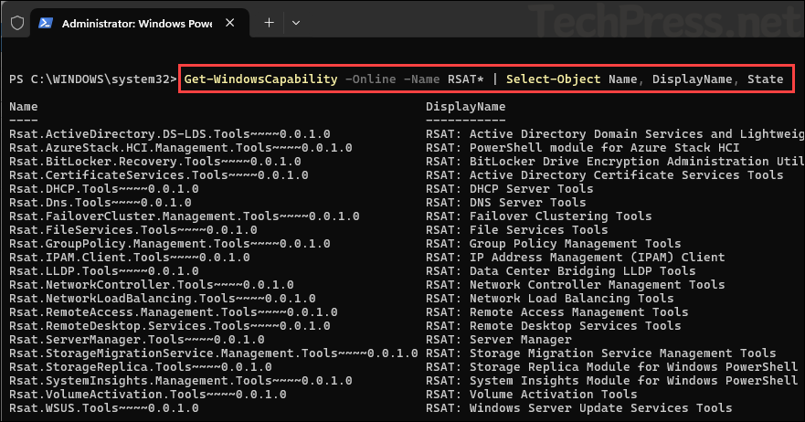 Get-WindowsCapability powershell cmdlet
