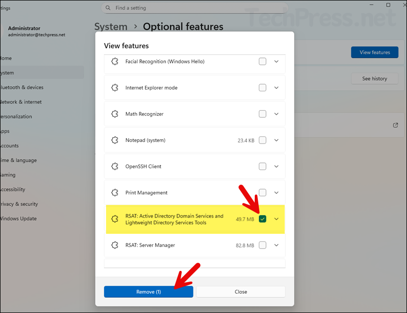 Remove RSAT using GUI method