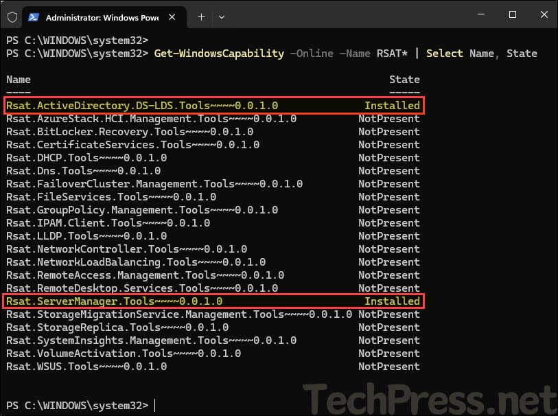 Check which RSAT tools are Installed