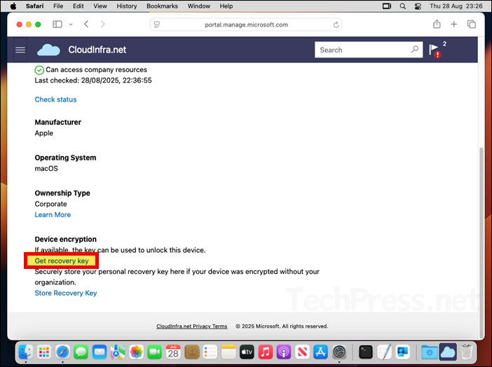 Get recovery key option to get FileVault key