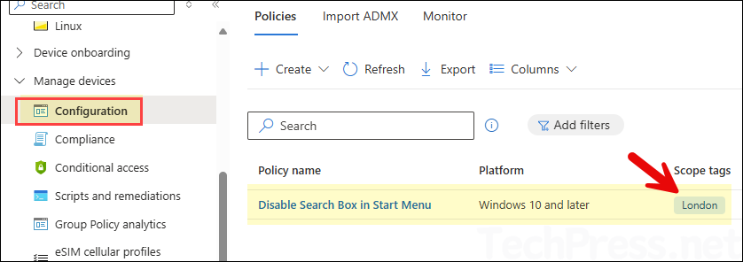 Scope tag on Device configuration profile