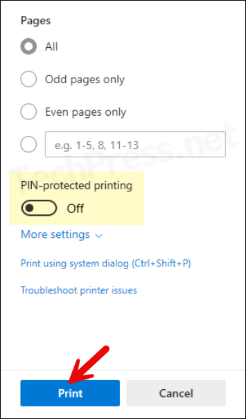 Pint-protected printing Universal Print