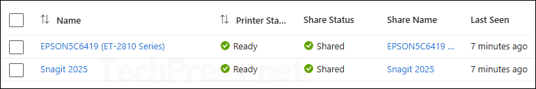 Printer Share Status on Universal Print