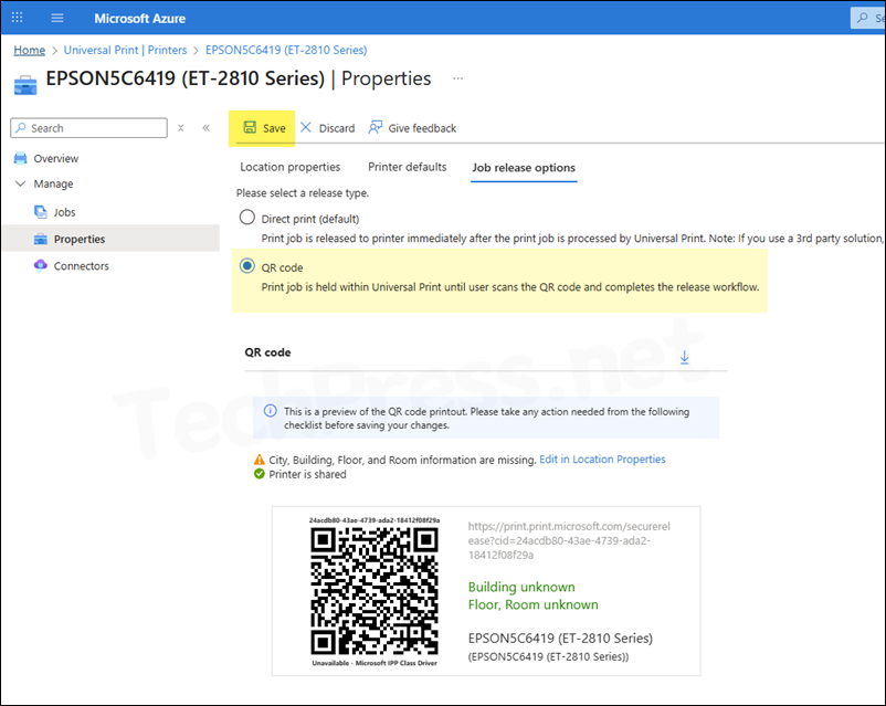 Scan QR code option in Universal Print