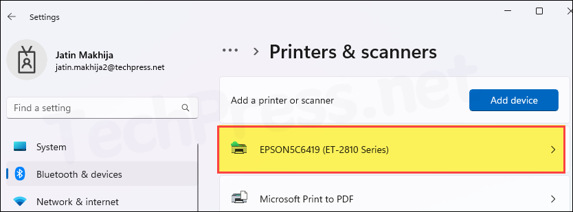Universal Printer added on Client device successfully