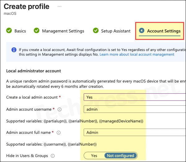 Intune macOS LAPS local admin account creation