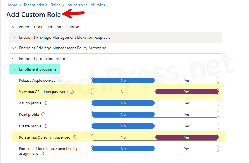 Custom RBAC role for macOS LAPS