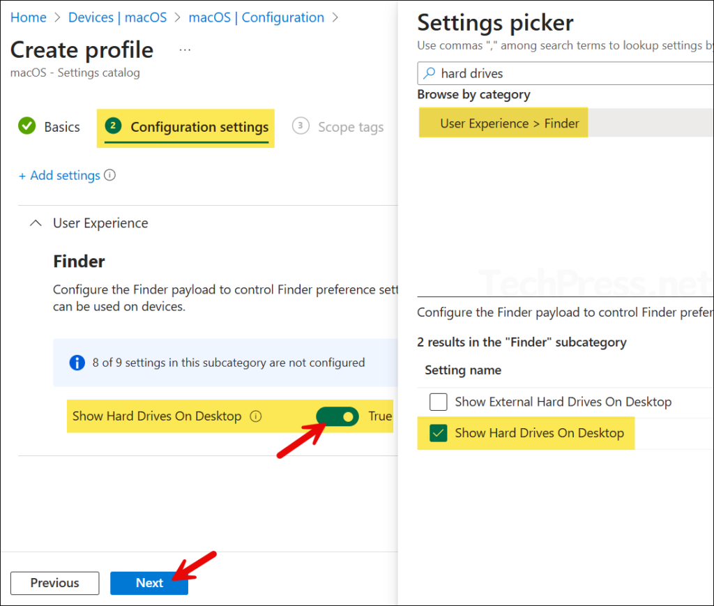 Show Hard Drives on Mac Desktop Intune Policy