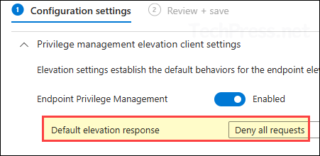 default elevation response EPM Settings policy