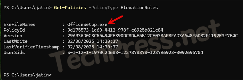 Get-Policies -PolicyType ElevationRules