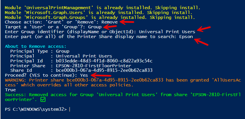 Revoke Access to Universal Print Printer