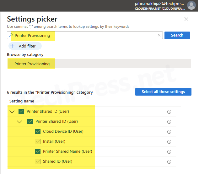 Printer Provisioning Settings Catalog Intune Policy