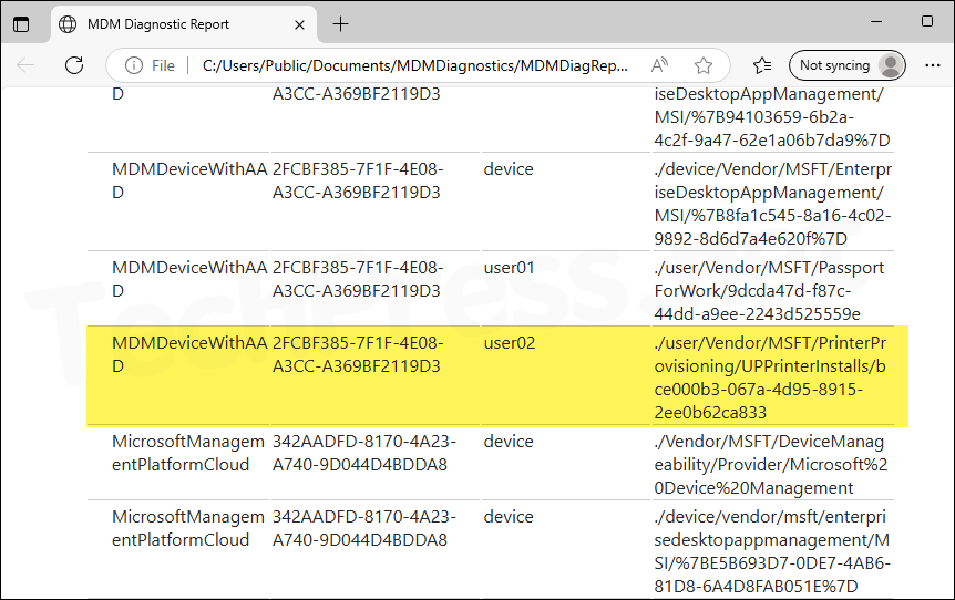 MDM diagnostics logs universal Print deployment Intune