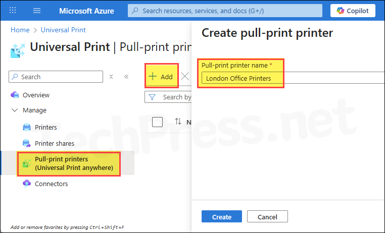 Click on Add to add a Pull-print printer