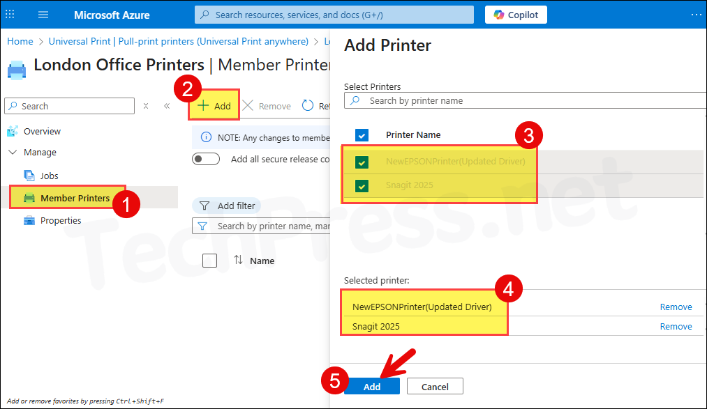 Adding member printers to Universal Print Anywhere Pull Print Printer