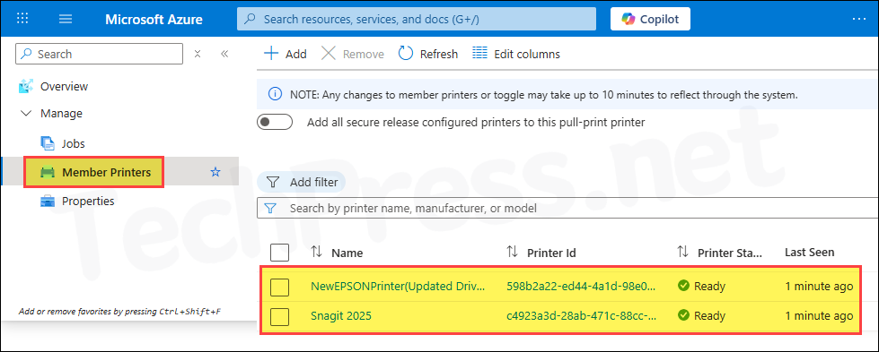 Add member printer to Universal Print Anywhere Pull Print Printer