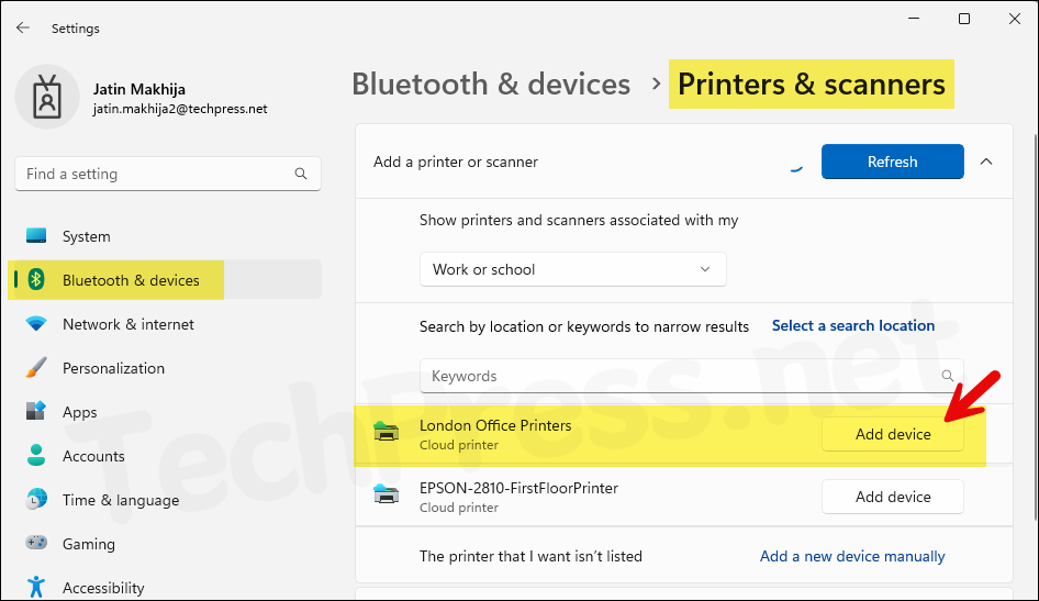 Click on Add device next to Universal Print Anywhere Pull Print Printer