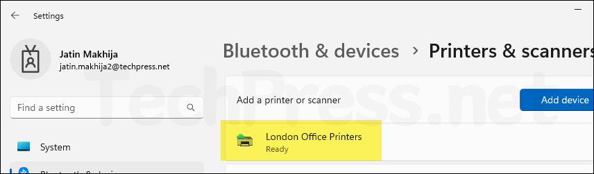 Universal Print Anywhere Pull Print Printer queue added on Windows device