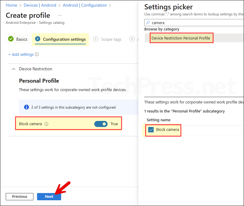 Block Camera on Android Devices using Intune