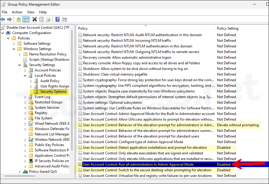 User Account Control: Run all administrators in Admin Approval Mode