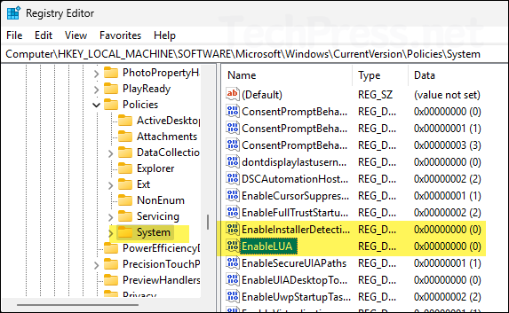 EnableLUA registry