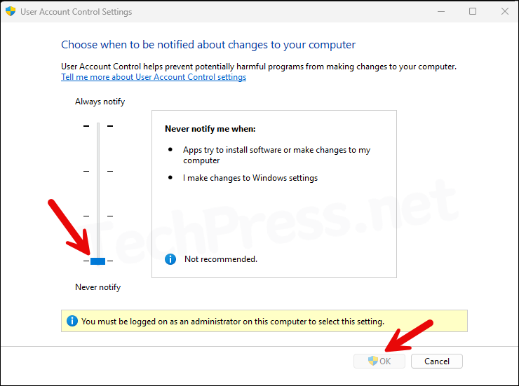 User account control disabled by GPO confirmed
