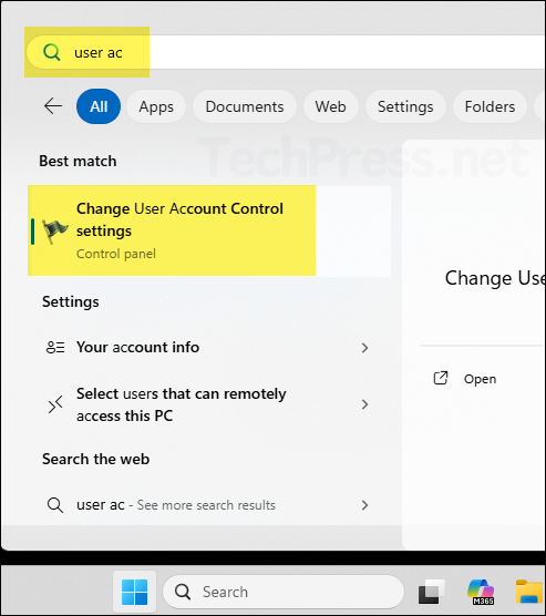 click Change User Account Control settings