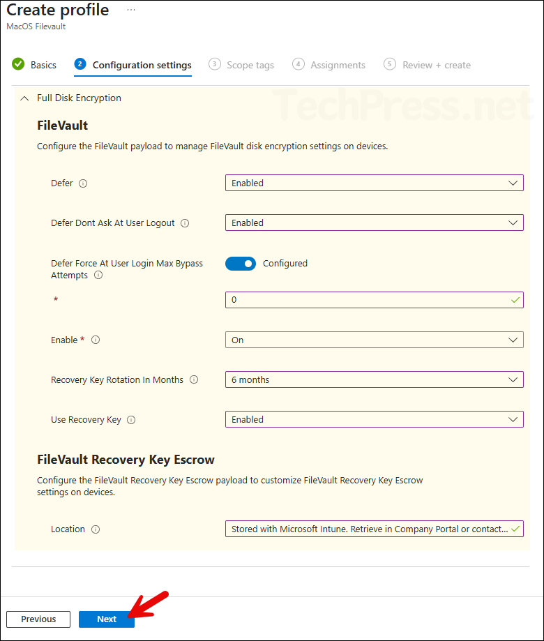 Enabling FileVault via Intune