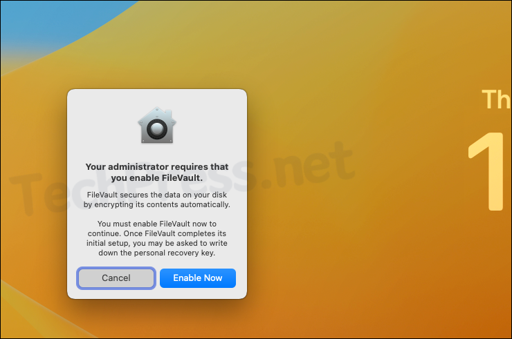 FileVault Enable Now Pop-up