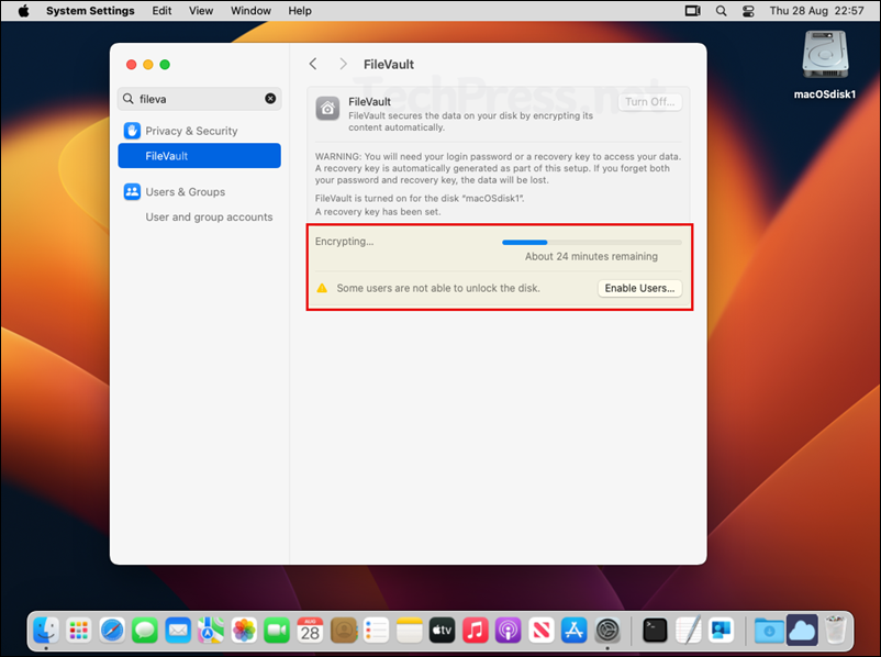 FileVault disk Encryption is in progress. 