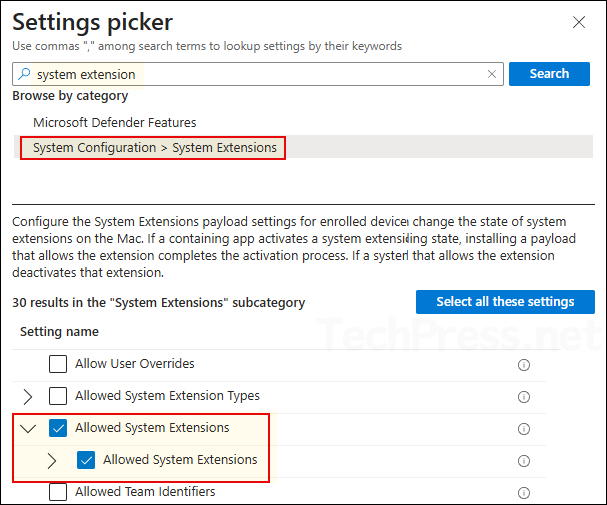 Allowed System Extensions Intune policy
